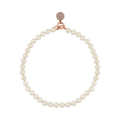 Rose gold pave disc clasp pearl necklace